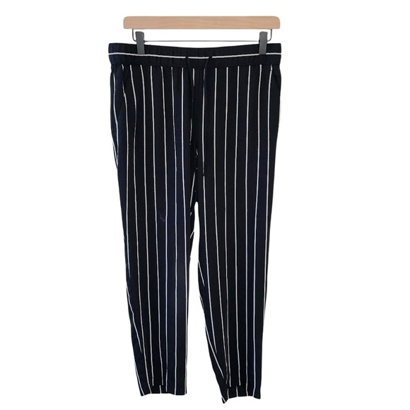 LOFT High Waisted Pants Flowy Black White Striped Waist Tie Small - Picture 1 of 10